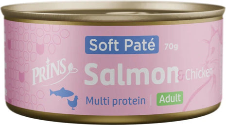 Prins Soft Paté Lax &amp; Kyckling – Spannmålsfritt naturligt kattfoder med lax och kyckling (24x70g)