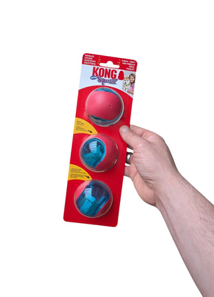 Kong Squeez Action Röd - 3 delar - Extra hög studsboll för hundar med pipljud
