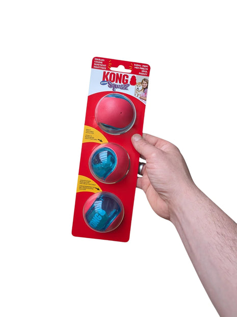 Kong Squeez Action Röd - 3 delar - Extra hög studsboll för hundar med pipljud